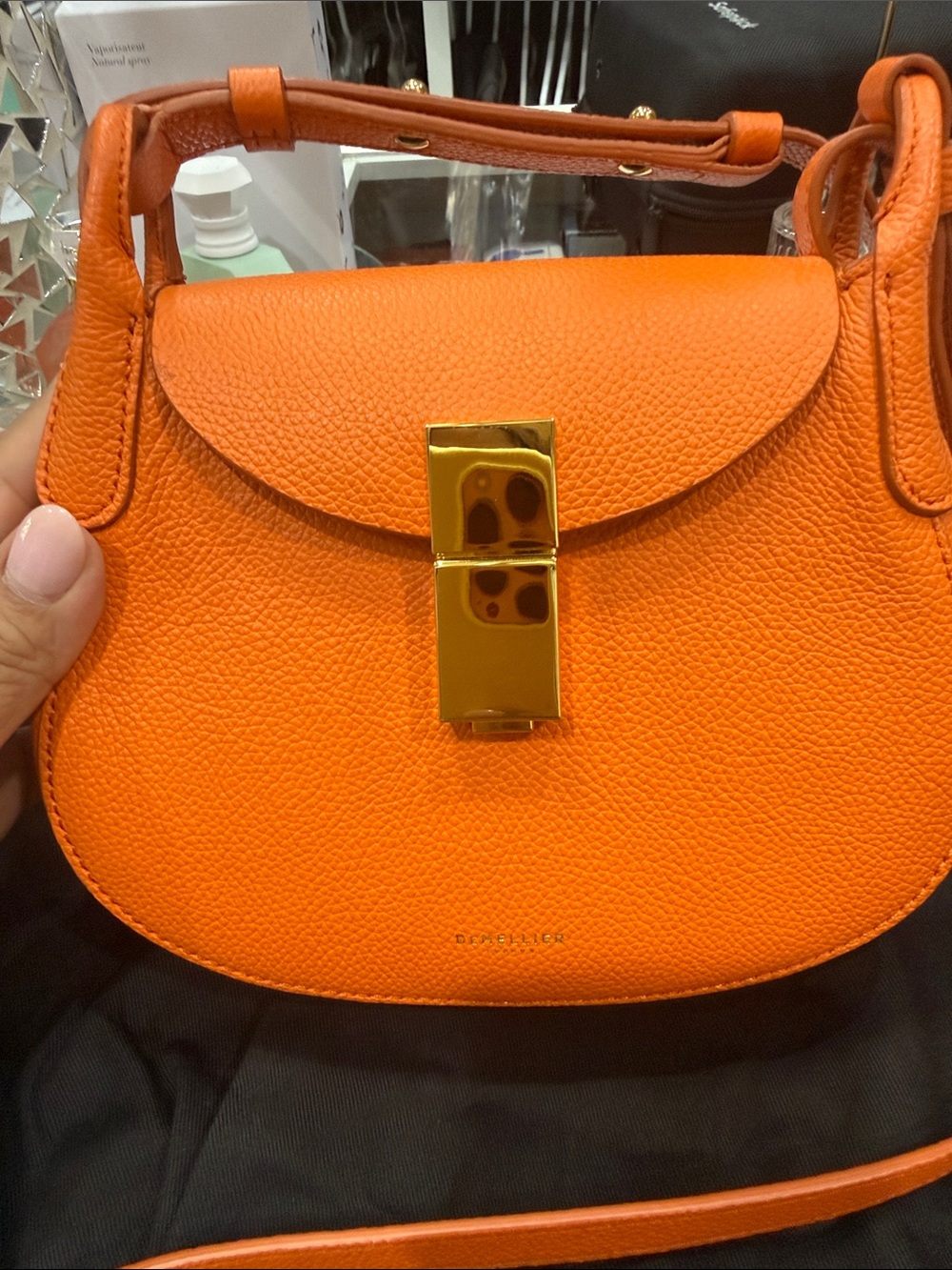 DeMellier London Orange Leather Crossbody Bag with Gold Lock